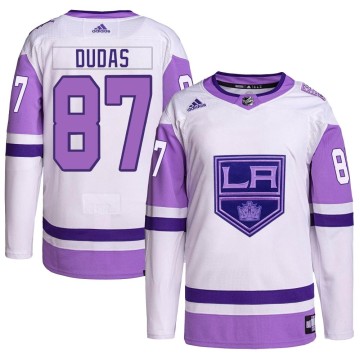 Authentic Adidas Men's Aidan Dudas Los Angeles Kings Hockey Fights Cancer Primegreen Jersey - White/Purple