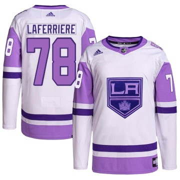 Authentic Adidas Men's Alex Laferriere Los Angeles Kings Hockey Fights Cancer Primegreen Jersey - White/Purple