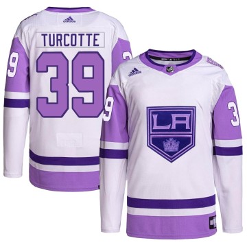 Authentic Adidas Men's Alex Turcotte Los Angeles Kings Hockey Fights Cancer Primegreen Jersey - White/Purple