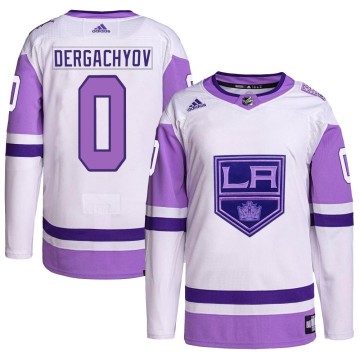 Authentic Adidas Men's Alexander Dergachyov Los Angeles Kings Hockey Fights Cancer Primegreen Jersey - White/Purple