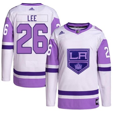 Authentic Adidas Men's Andre Lee Los Angeles Kings Hockey Fights Cancer Primegreen Jersey - White/Purple