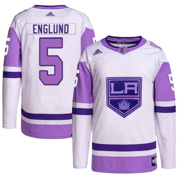 Authentic Adidas Men's Andreas Englund Los Angeles Kings Hockey Fights Cancer Primegreen Jersey - White/Purple