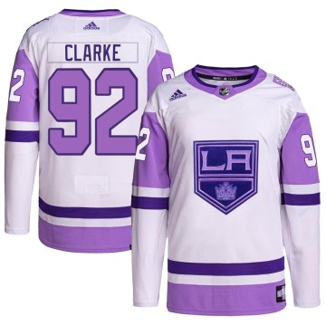 Authentic Adidas Men's Brandt Clarke Los Angeles Kings Hockey Fights Cancer Primegreen Jersey - White/Purple