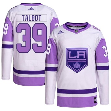 Authentic Adidas Men's Cam Talbot Los Angeles Kings Hockey Fights Cancer Primegreen Jersey - White/Purple