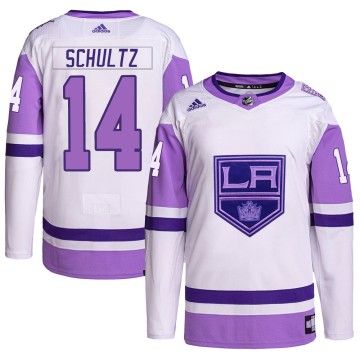 Authentic Adidas Men's Dave Schultz Los Angeles Kings Hockey Fights Cancer Primegreen Jersey - White/Purple