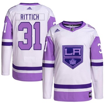 Authentic Adidas Men's David Rittich Los Angeles Kings Hockey Fights Cancer Primegreen Jersey - White/Purple