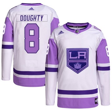 Authentic Adidas Men's Drew Doughty Los Angeles Kings Hockey Fights Cancer Primegreen Jersey - White/Purple
