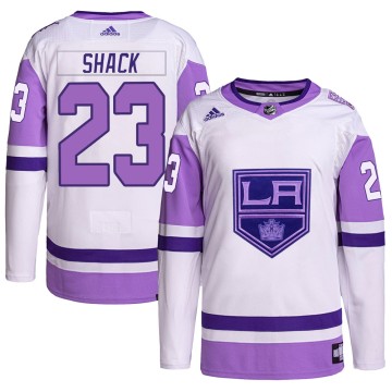 Authentic Adidas Men's Eddie Shack Los Angeles Kings Hockey Fights Cancer Primegreen Jersey - White/Purple