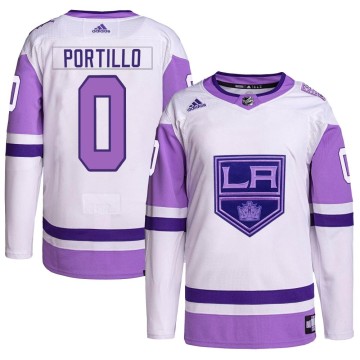 Authentic Adidas Men's Erik Portillo Los Angeles Kings Hockey Fights Cancer Primegreen Jersey - White/Purple