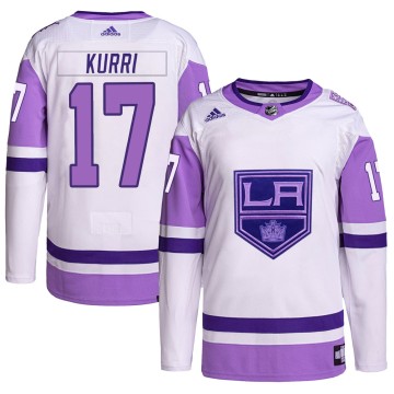 Authentic Adidas Men's Jari Kurri Los Angeles Kings Hockey Fights Cancer Primegreen Jersey - White/Purple