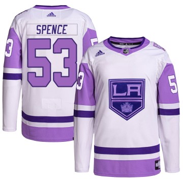Authentic Adidas Men's Jordan Spence Los Angeles Kings Hockey Fights Cancer Primegreen Jersey - White/Purple