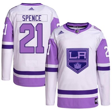 Authentic Adidas Men's Jordan Spence Los Angeles Kings Hockey Fights Cancer Primegreen Jersey - White/Purple