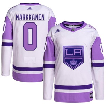 Authentic Adidas Men's Juho Markkanen Los Angeles Kings Hockey Fights Cancer Primegreen Jersey - White/Purple