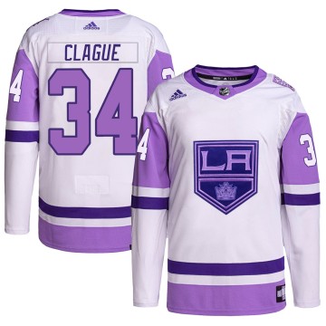 Authentic Adidas Men's Kale Clague Los Angeles Kings Hockey Fights Cancer Primegreen Jersey - White/Purple