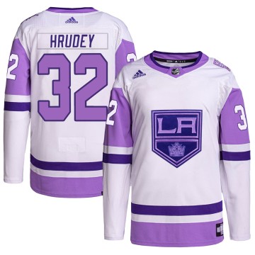 Authentic Adidas Men's Kelly Hrudey Los Angeles Kings Hockey Fights Cancer Primegreen Jersey - White/Purple