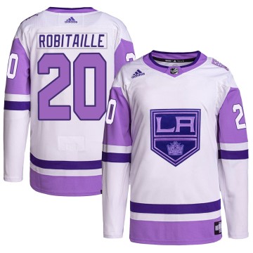 Authentic Adidas Men's Luc Robitaille Los Angeles Kings Hockey Fights Cancer Primegreen Jersey - White/Purple