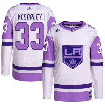 Authentic Adidas Men's Marty Mcsorley Los Angeles Kings Hockey Fights Cancer Primegreen Jersey - White/Purple