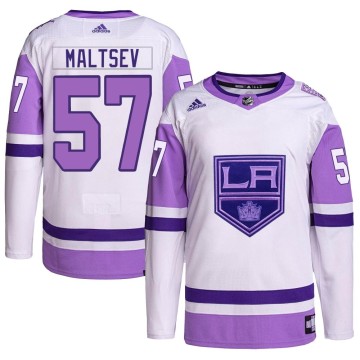 Authentic Adidas Men's Mikhail Maltsev Los Angeles Kings Hockey Fights Cancer Primegreen Jersey - White/Purple