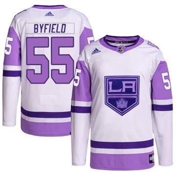 Authentic Adidas Men's Quinton Byfield Los Angeles Kings Hockey Fights Cancer Primegreen Jersey - White/Purple