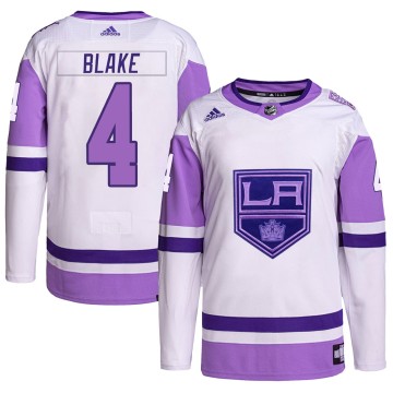 Authentic Adidas Men's Rob Blake Los Angeles Kings Hockey Fights Cancer Primegreen Jersey - White/Purple