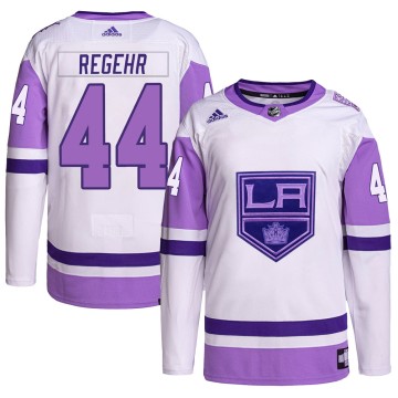 Authentic Adidas Men's Robyn Regehr Los Angeles Kings Hockey Fights Cancer Primegreen Jersey - White/Purple