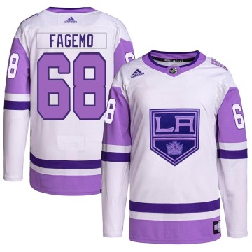 Authentic Adidas Men's Samuel Fagemo Los Angeles Kings Hockey Fights Cancer Primegreen Jersey - White/Purple