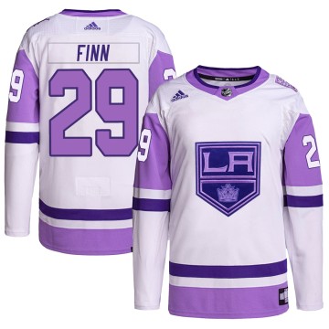 Authentic Adidas Men's Steven Finn Los Angeles Kings Hockey Fights Cancer Primegreen Jersey - White/Purple
