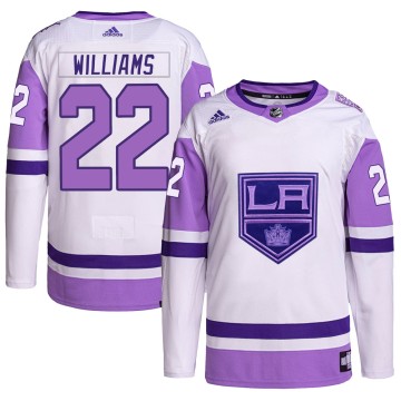 Authentic Adidas Men's Tiger Williams Los Angeles Kings Hockey Fights Cancer Primegreen Jersey - White/Purple