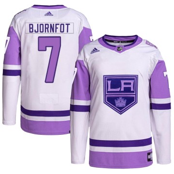 Authentic Adidas Men's Tobias Bjornfot Los Angeles Kings Hockey Fights Cancer Primegreen Jersey - White/Purple