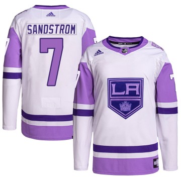 Authentic Adidas Men's Tomas Sandstrom Los Angeles Kings Hockey Fights Cancer Primegreen Jersey - White/Purple