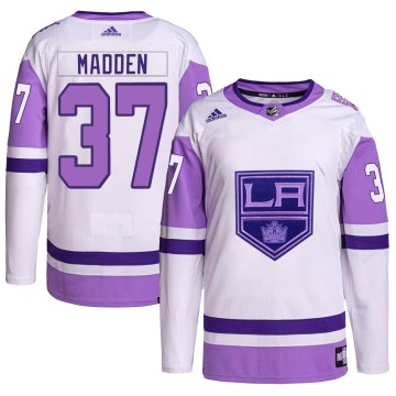 Authentic Adidas Men's Tyler Madden Los Angeles Kings Hockey Fights Cancer Primegreen Jersey - White/Purple