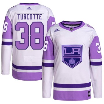 Authentic Adidas Youth Alex Turcotte Los Angeles Kings Hockey Fights Cancer Primegreen Jersey - White/Purple