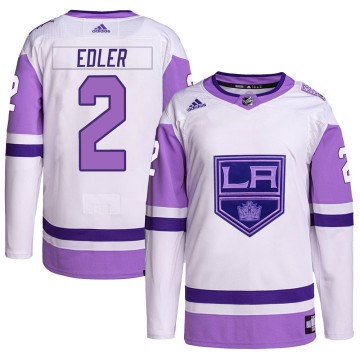 Authentic Adidas Youth Alexander Edler Los Angeles Kings Hockey Fights Cancer Primegreen Jersey - White/Purple