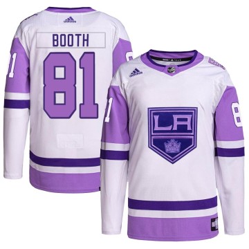 Authentic Adidas Youth Angus Booth Los Angeles Kings Hockey Fights Cancer Primegreen Jersey - White/Purple