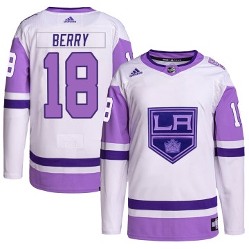 Authentic Adidas Youth Bob Berry Los Angeles Kings Hockey Fights Cancer Primegreen Jersey - White/Purple