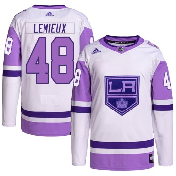 Authentic Adidas Youth Brendan Lemieux Los Angeles Kings Hockey Fights Cancer Primegreen Jersey - White/Purple
