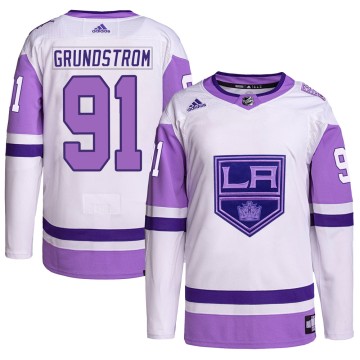 Authentic Adidas Youth Carl Grundstrom Los Angeles Kings Hockey Fights Cancer Primegreen Jersey - White/Purple