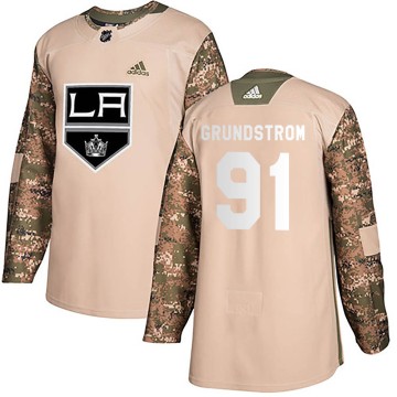 Authentic Adidas Youth Carl Grundstrom Los Angeles Kings Veterans Day Practice Jersey - Camo