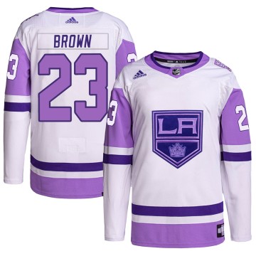 Authentic Adidas Youth Dustin Brown Los Angeles Kings Hockey Fights Cancer Primegreen Jersey - White/Purple