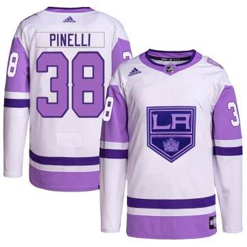 Authentic Adidas Youth Francesco Pinelli Los Angeles Kings Hockey Fights Cancer Primegreen Jersey - White/Purple