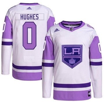 Authentic Adidas Youth Jack Hughes Los Angeles Kings Hockey Fights Cancer Primegreen Jersey - White/Purple
