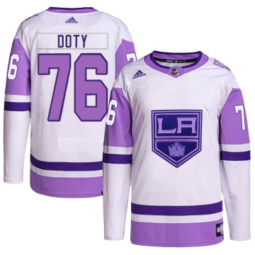 Authentic Adidas Youth Jacob Doty Los Angeles Kings Hockey Fights Cancer Primegreen Jersey - White/Purple