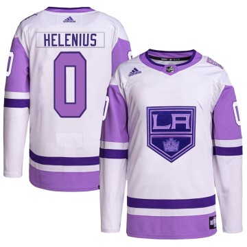 Authentic Adidas Youth Samuel Helenius Los Angeles Kings Hockey Fights Cancer Primegreen Jersey - White/Purple
