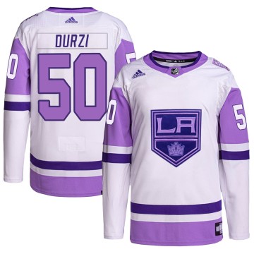 Authentic Adidas Youth Sean Durzi Los Angeles Kings Hockey Fights Cancer Primegreen Jersey - White/Purple